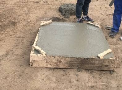 Cement square poured with site mixer
